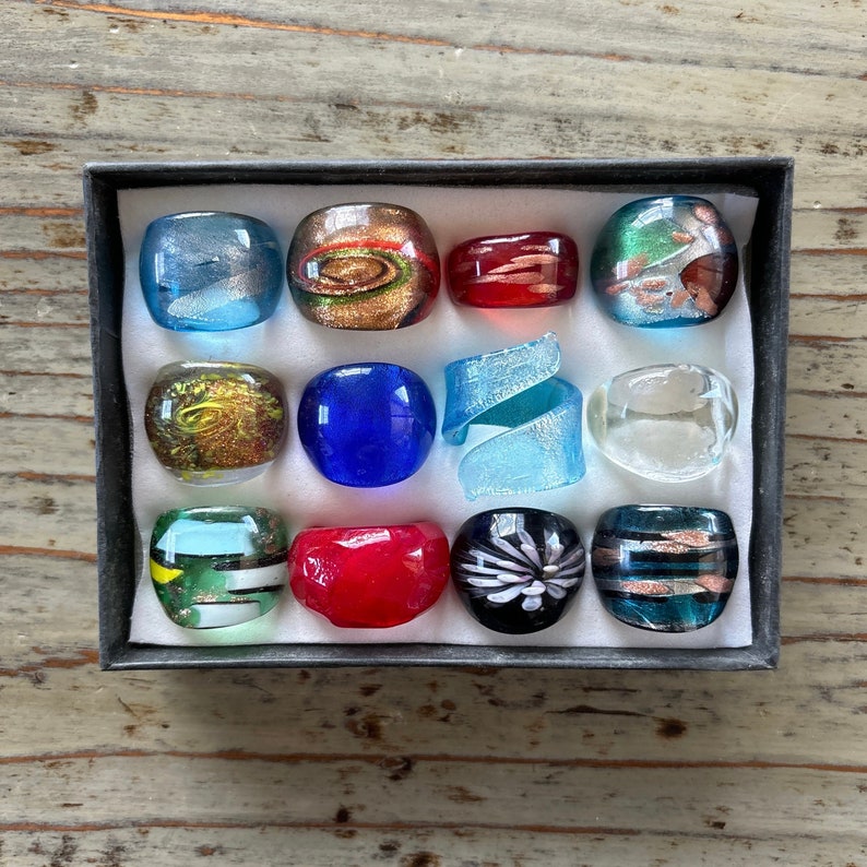 Lampwork Glass Rings, Mixed Color, Mixed Sizes - Etsy