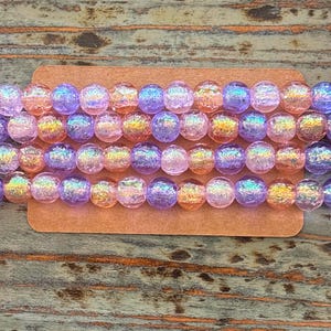 Lampwork Glass Bead Strands, Silver Foil Round, 10mm