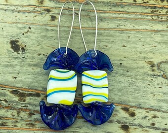 Glass Candy Earrings, Winter Christmas Holiday Lampwork Earring