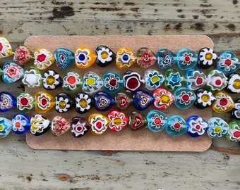 Millefiori Heart Shaped Bead Strand, 10mm Colorful Heart Strands