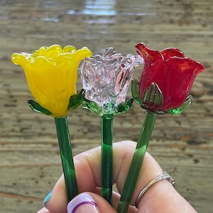 Glass Flower Rose Stems-Beautiful Lampwork Flowers 7”