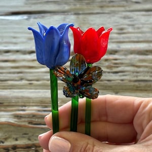 Glass Flower Stems-Beautiful Lampwork Flowers 7”