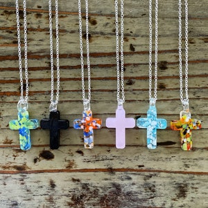 Lampwork Cross Necklace Pendants Silver Chain Glass Cross Necklace