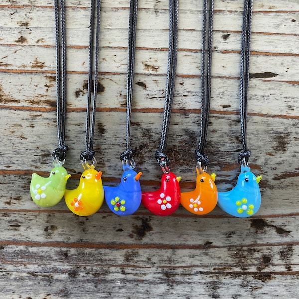 Glass Lovebird Necklace-Black Corded Lovebird Pendants 20~25mm, Super Cute Little Birds