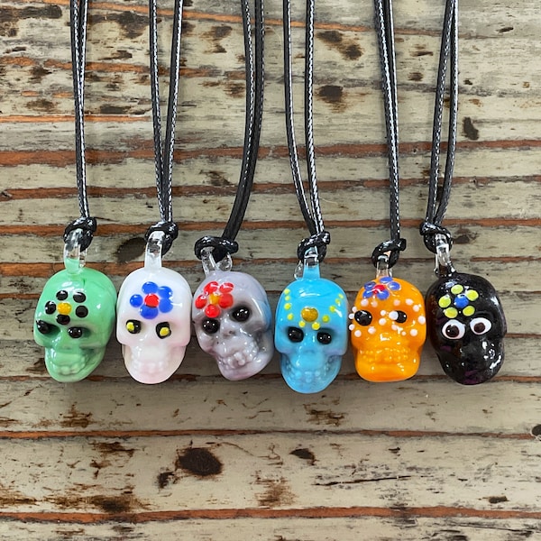 Glass Skull Necklace-Lampwork Sugar Skull Chokers