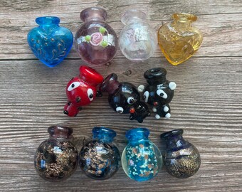 Glass Handmade Lampwork Evil Eye Essential Oil Bottles, Mixed Color, 25mm, Hole: 5mm, Bottle Capacity .5-1ml