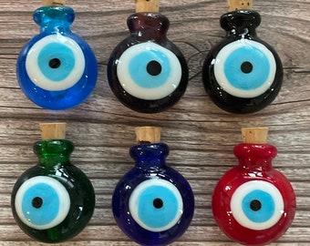 Large Glass Handmade Lampwork Evil Eye Essential Oil Bottles, Mixed Color, 30mm, Hole: 5mm, Bottle Capacity .5-1ml