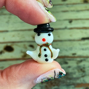 Lampwork Snowman Bead, Glass 22mm Christmas, Winter Beads