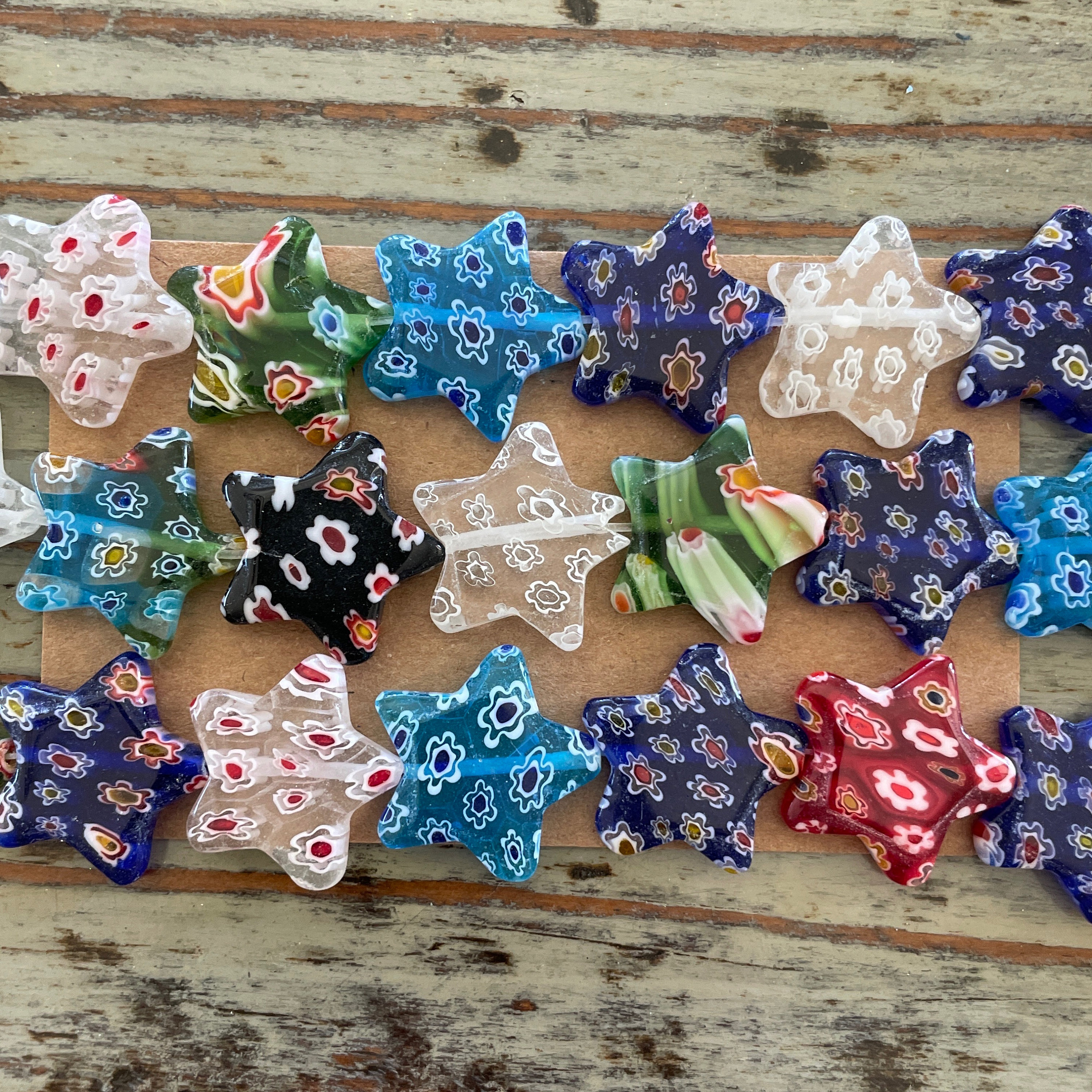 Millefiori Glass Star Beads, 20mm Colorful Lampwork Glass Large Stars Bead Strand