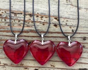 Red Heart Pendant Necklace: 42mm Large Heart on Black Cord