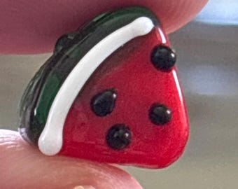 Lampwork Watermelon Beads, Red Bumpy Glass Bead with Enamel