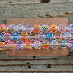 Glass Round Beads, 12mm Clear Glass with Enamel Colorful  Lampwork Bead Strands