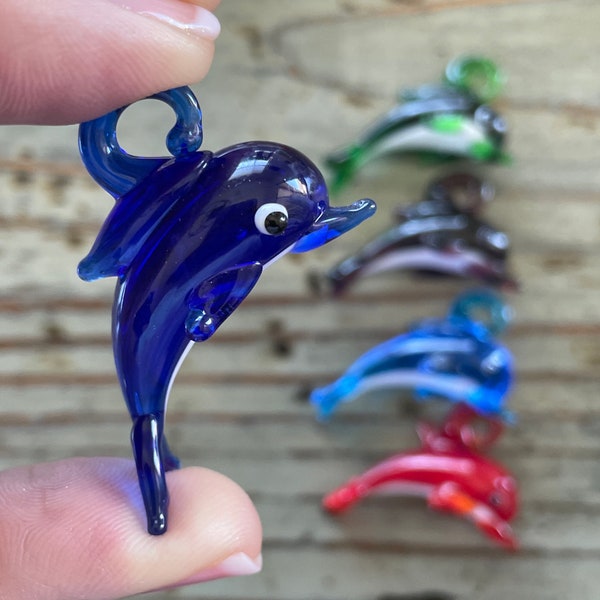 Lampwork Dolphin Animal Pendant 36mm, Glass Spirit Animal, Chinese Zodiac