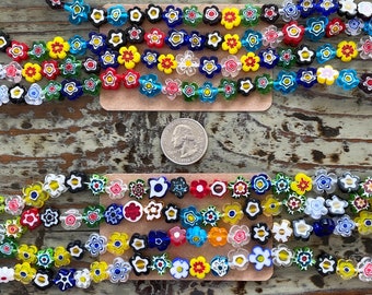 Millefiori Murano Flower Beads Multicolor Flower Shape, Mixed Color 10~14mm
