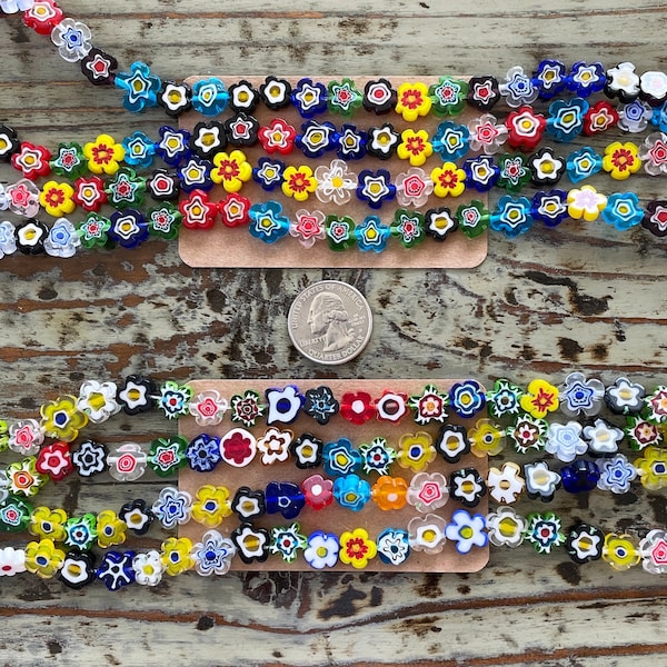 Millefiori Flower Beads Multicolor Flower Shape, Mixed Color 10~14mm