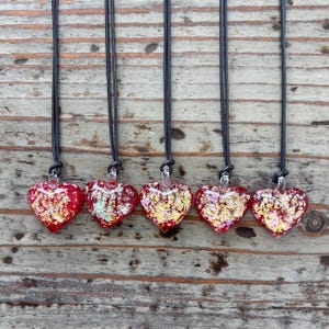 Red Heart Glass Necklace, 35mm Deep Red Heart Pendant on Black Cord