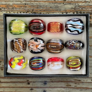 Lampwork Glass Rings, Mixed Color Infinity Style, Mixed Sizes