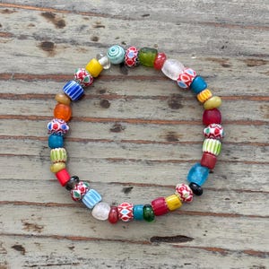 Krobo Glass Beaded Bracelets, Beautiful, Colorful 7” African Trade Bead Bracelet