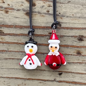 Glass Snowman and Santa Necklaces