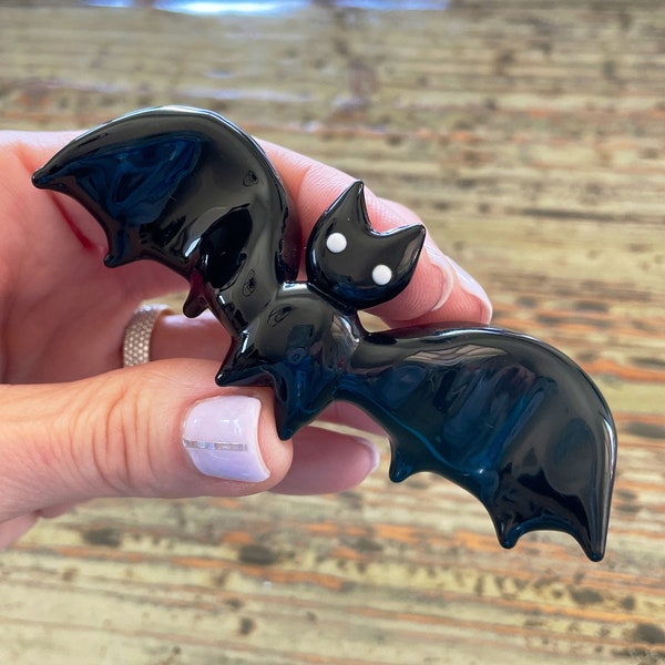 Lampwork Glass Bat, Large Glass Black Vampire Bat Display, Decoration, Figurine