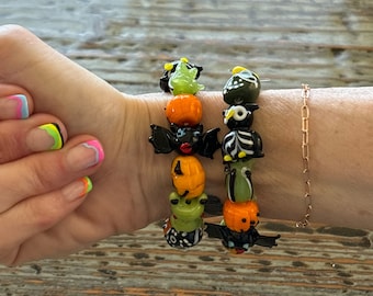 Lampwork Tier Armbänder, Halloween Thema Glas 12 ~ 21 mm Geist Perlenarmband