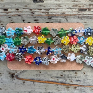 Millefiori Glass Stars, Lampwork Colorful, 10mm Glass Bead Strands, Mixed Color