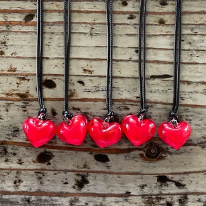 Red Heart Glass Necklace, 20mm Deep Red Large Heart Pendant on Black Cord