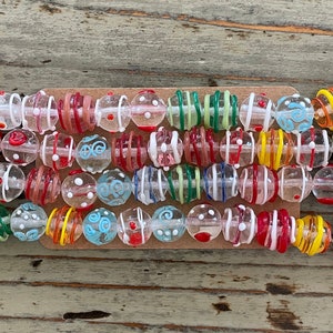 Okrągłe koraliki lampwork, 12 mm, przezroczyste szkło z emalią, kolorowe sznury koralików lampwork