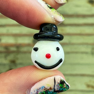 Glass Snowman Bead 20mm, Lampwork Christmas, Winter Beads