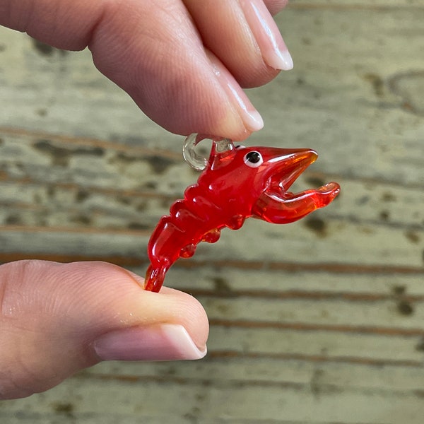 Lampwork Lobster Animal Pendant 33mm Glass Spirit Animal, Chinese Zodiac