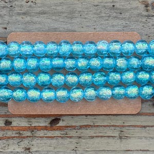 Lampwork Glass Bead Strands, Blue Silver Foil Round, 10mm
