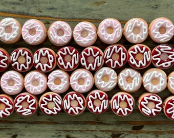 Lampwork Donut Beads, Glass and Enamel 16mm Doughnut Beads