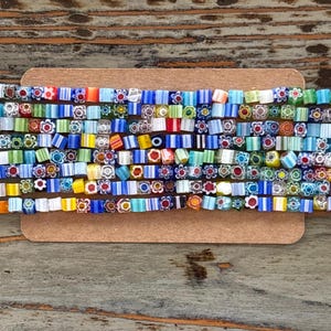 Millefiori Glass Bead Strands, 4mm Cube, Mixed Color