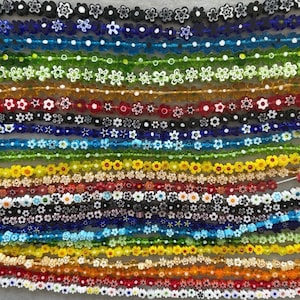 Millefiori Flower Glass Beads, Rainbow, 4mm, 6mm and 8mm strands of Multicolor Flowers