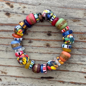 Krobo Glass Beaded Bracelets, Beautiful, Colorful 7” African Trade Bead Bracelet
