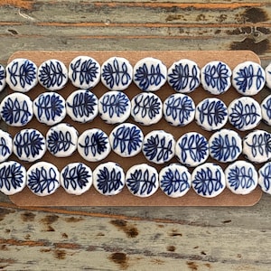 Blue and White Flower Bead Strand, 12mm Ceramic Porcelain Flower Beads