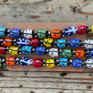 Millefiori Ladybug Glass Bead Strands, Brightly Multi Colored Beads 15mm