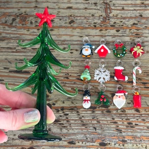 Lampwork Christmas Tree, Large Glass Tree with 12 Ornaments