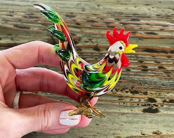 Lampwork Glass Rooster Display, Decoration, Figurine