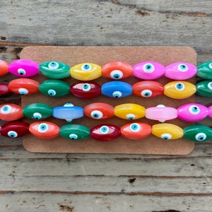 Evil Eye Glass Bead Strands, Colorful Opaque with Enamel Nazar Lampwork 15mm Beads