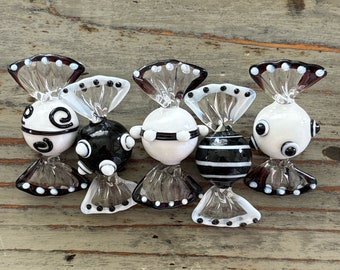 Lampwork Glass Candy, 2” Old Fashioned Black Wrapped Candy