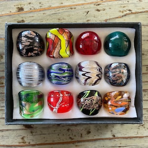 Lampwork Glass Rings, Mixed Color, Mixed Sizes