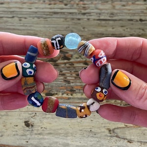African Glass Beaded Bracelets, Beautiful, Colorful 7” African Trade Bead Bracelet