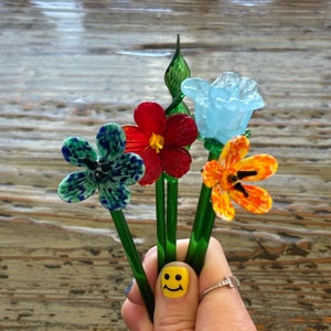 Glass Flower Stems Beautiful Lampwork Flowers 6”