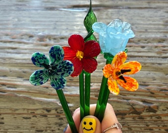 Lampwork Glass Flower Stem - 6" Decorative Floral Pick