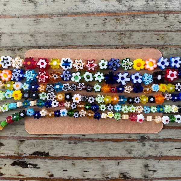 Millefiori Flower Glass Bead Strands, Mixed Color, Mixed Size 8mm, 6mm, 4mm Strands of Colorful Lampwork Flowers