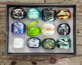 Lampwork Glass Rings, Mixed Color Infinity Style, Mixed Sizes