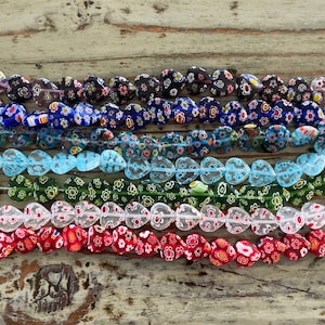 Millefiori Heart Glass Bead Strands, Multicolor 12mm Hearts Strand