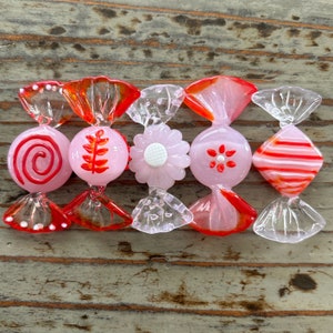 Lampwork Glass Candy, 2” Old Fashioned Pink Christmas Candy Display, Decoration, Figurine