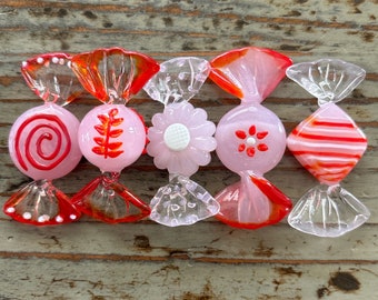 Lampwork Glass Candy, 2” Old Fashioned Pink Christmas Candy Display, Decoration, Figurine